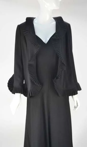 1960s House of Cardinali Black Backless Gown with Bolero