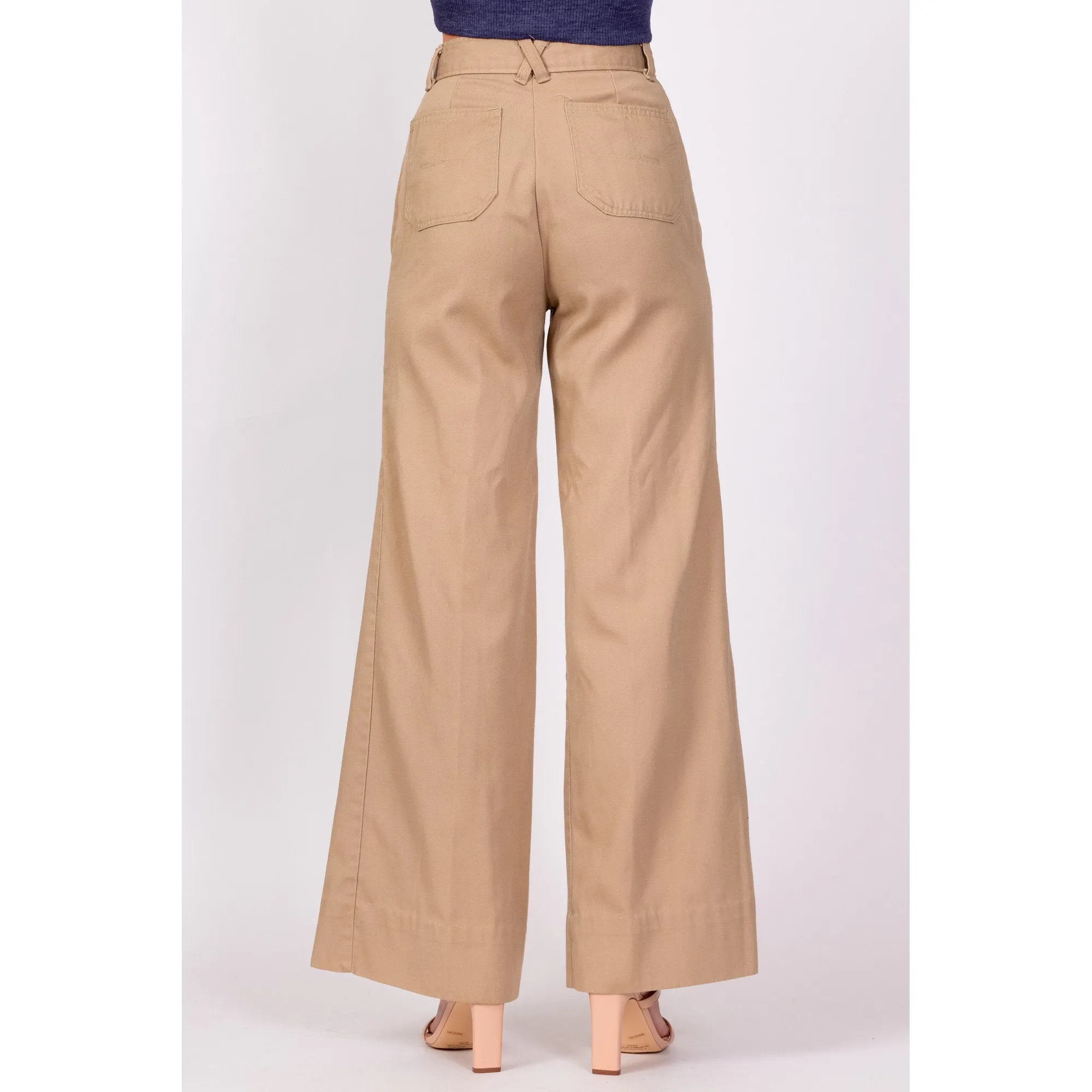 70s High Waisted Khaki Twill Flared Pants - Extra Small, 24"