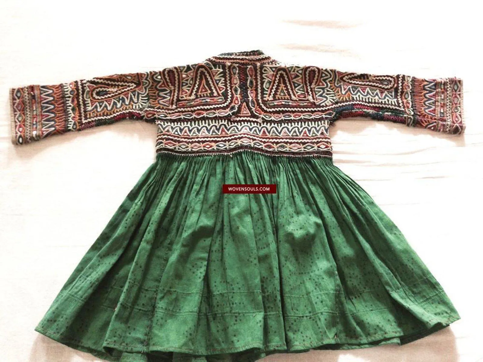 764 SOLD Vintage Child-Groom's Green Embroidered Kediyu Garment - Rabari Tribe