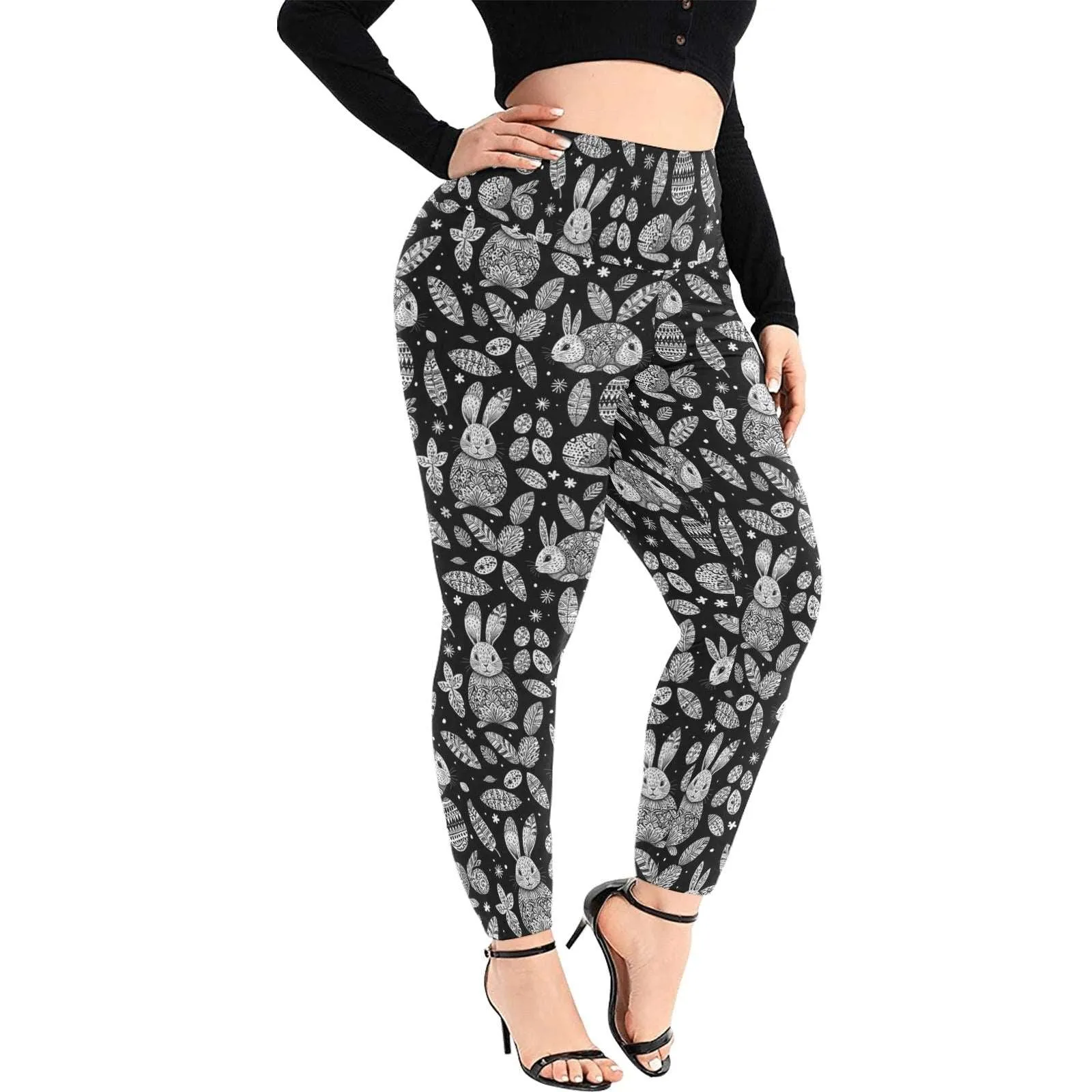 Abstract Bunny Women's Plus Size High Waited Leggings Women's High Waist Leggings(Plus Size)(ModelL45)