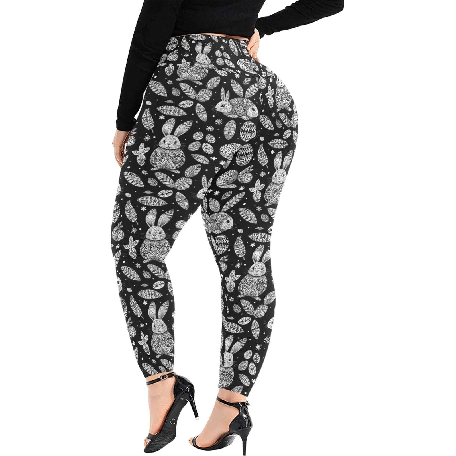 Abstract Bunny Women's Plus Size High Waited Leggings Women's High Waist Leggings(Plus Size)(ModelL45)