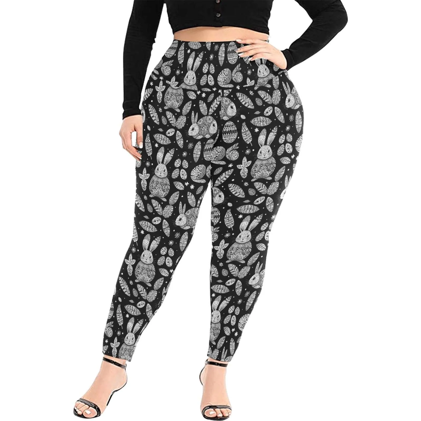 Abstract Bunny Women's Plus Size High Waited Leggings Women's High Waist Leggings(Plus Size)(ModelL45)