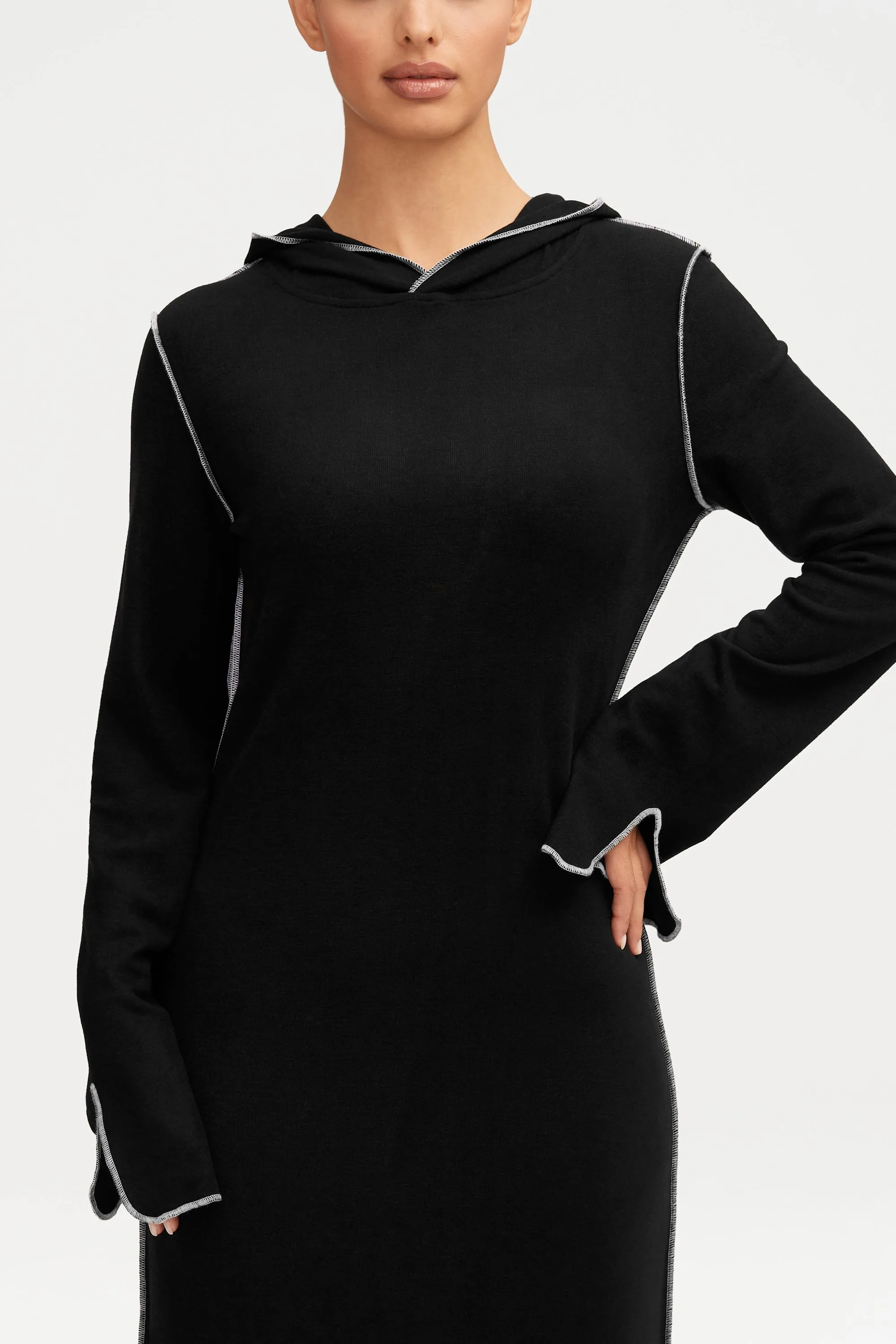 Ava Sweater Hoodie Maxi Dress - Black