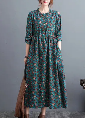 Beautiful Half Sleeve Cotton Summertunics Shape Green Prints Robe Dresses