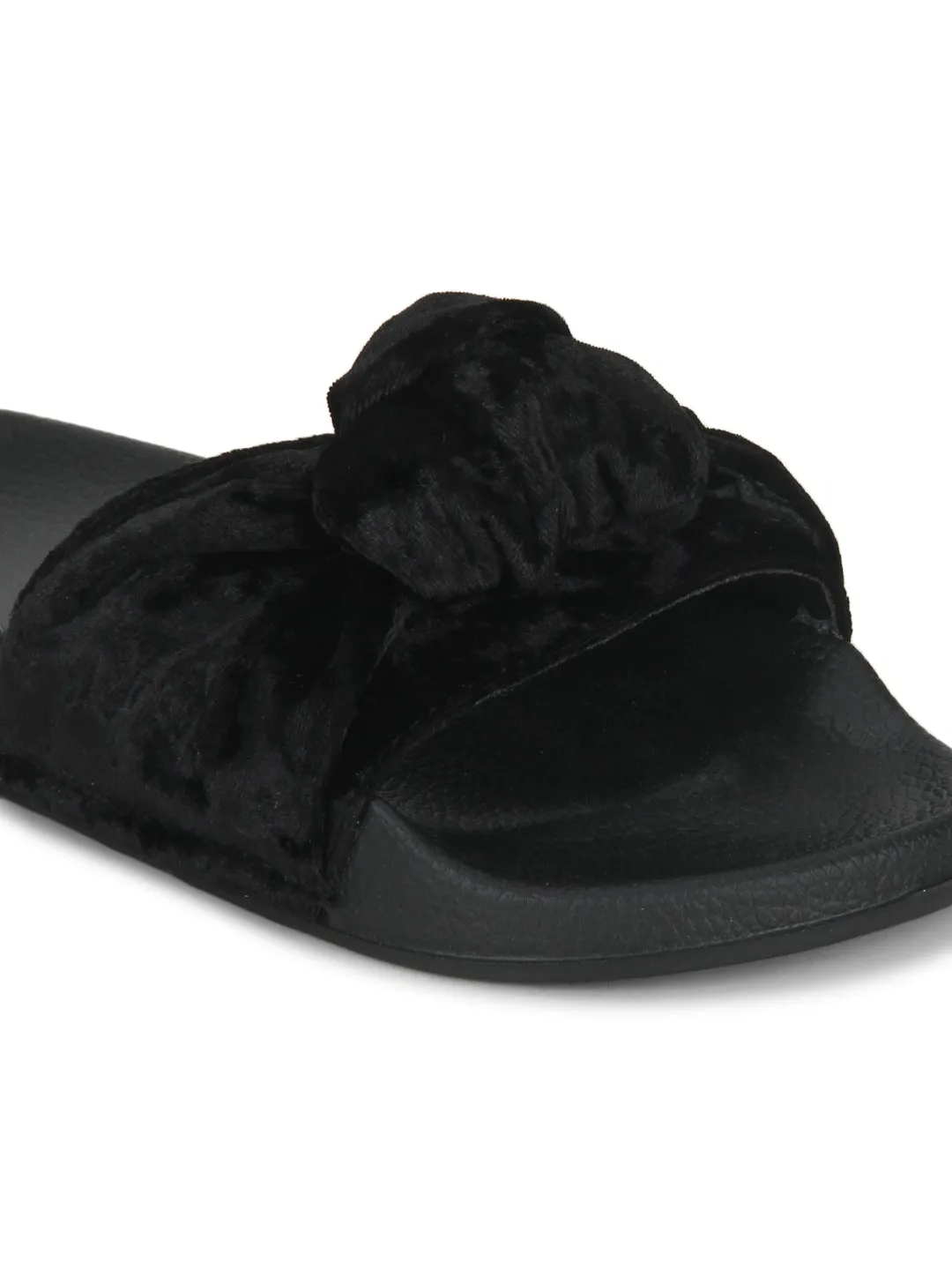 Black Velvet Knot Slip-on Flats