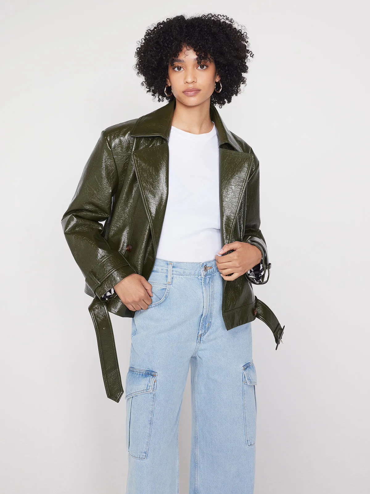 Blake Oversized Olive Vinyl Biker Jacket