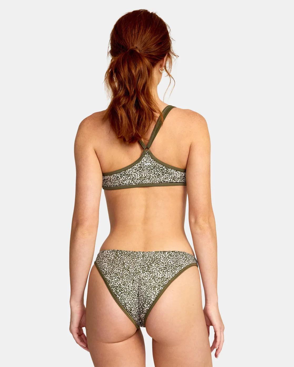 Blocked Hi Leg Bikini Bottoms - Micro Cat Olive