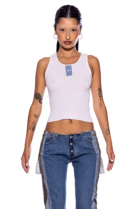 BLUE DENIM SCRAP TANK IN WHITE