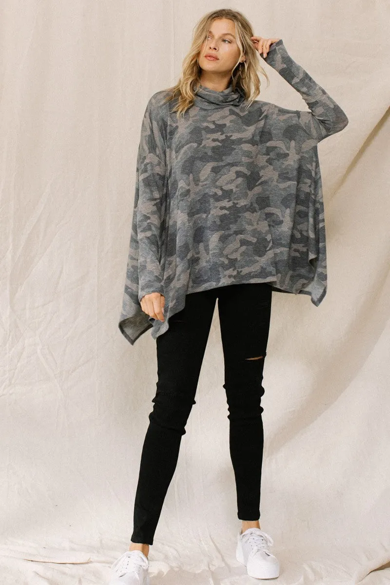 Camouflage Printed Turtleneck Top