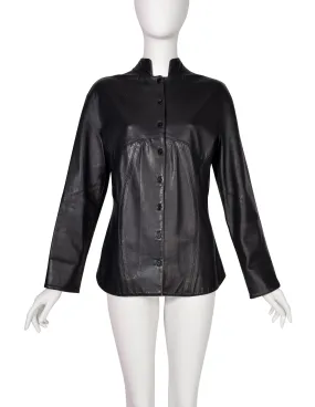 Chado Ralph Rucci Vintage Blue Black Paneled Leather Jacket