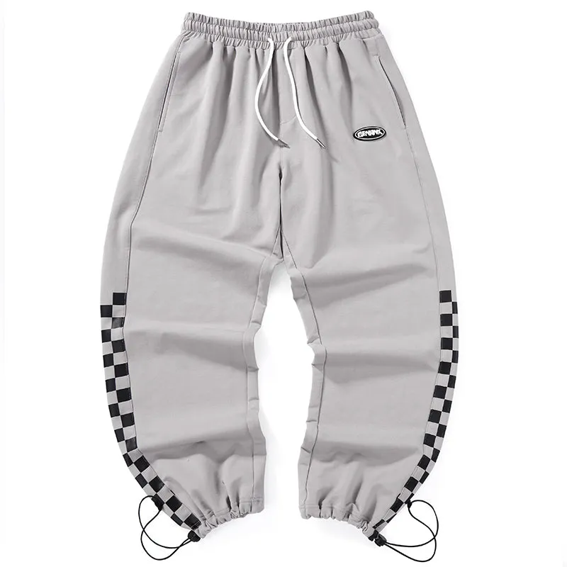 Checkerboard Print Elastic Waist Loose Jogger Sporty Pants