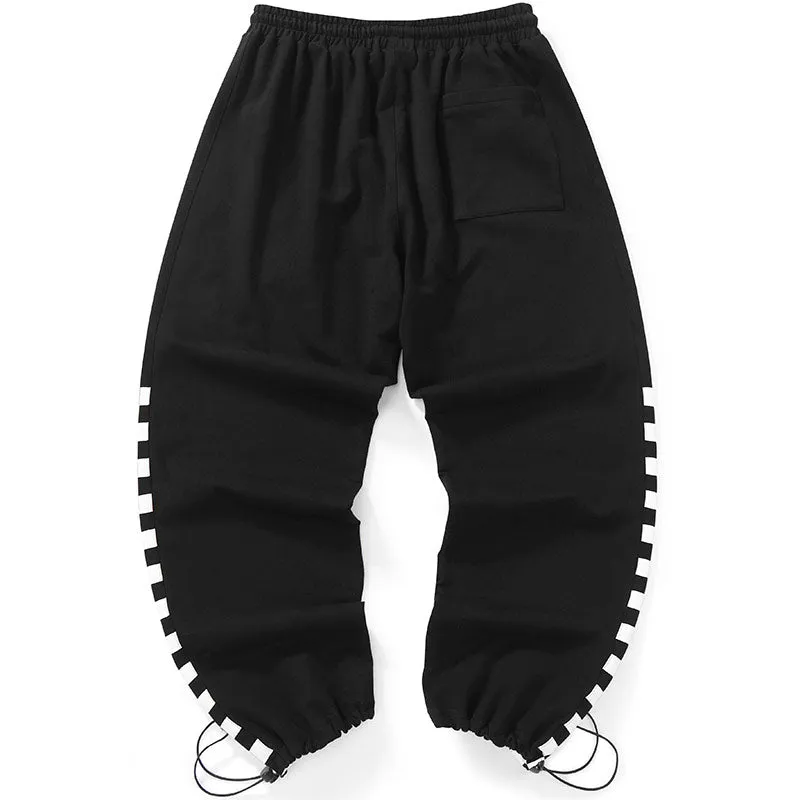 Checkerboard Print Elastic Waist Loose Jogger Sporty Pants