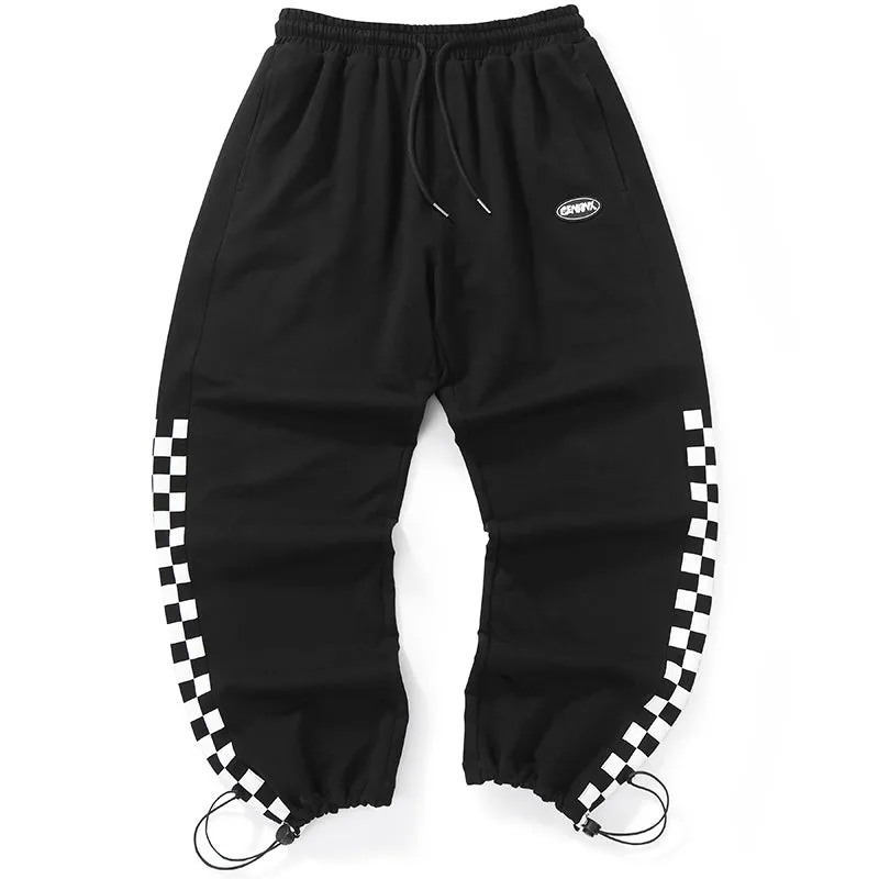 Checkerboard Print Elastic Waist Loose Jogger Sporty Pants