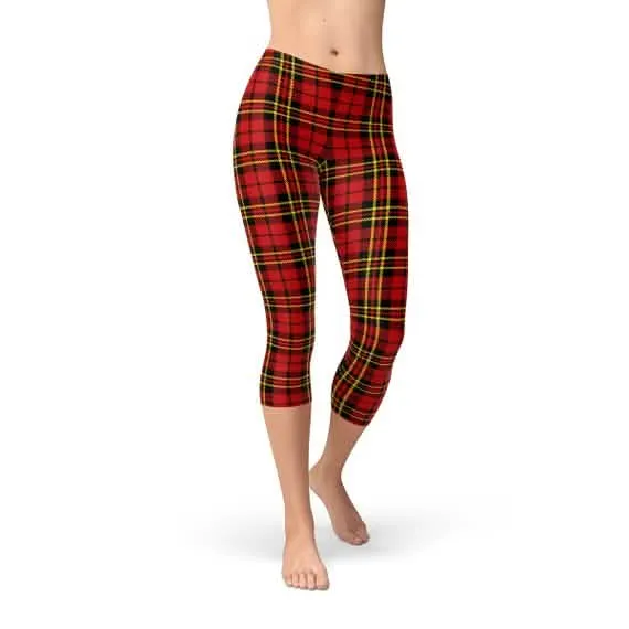 Chic Red Tartan Pattern Capri Leggings for Active Women