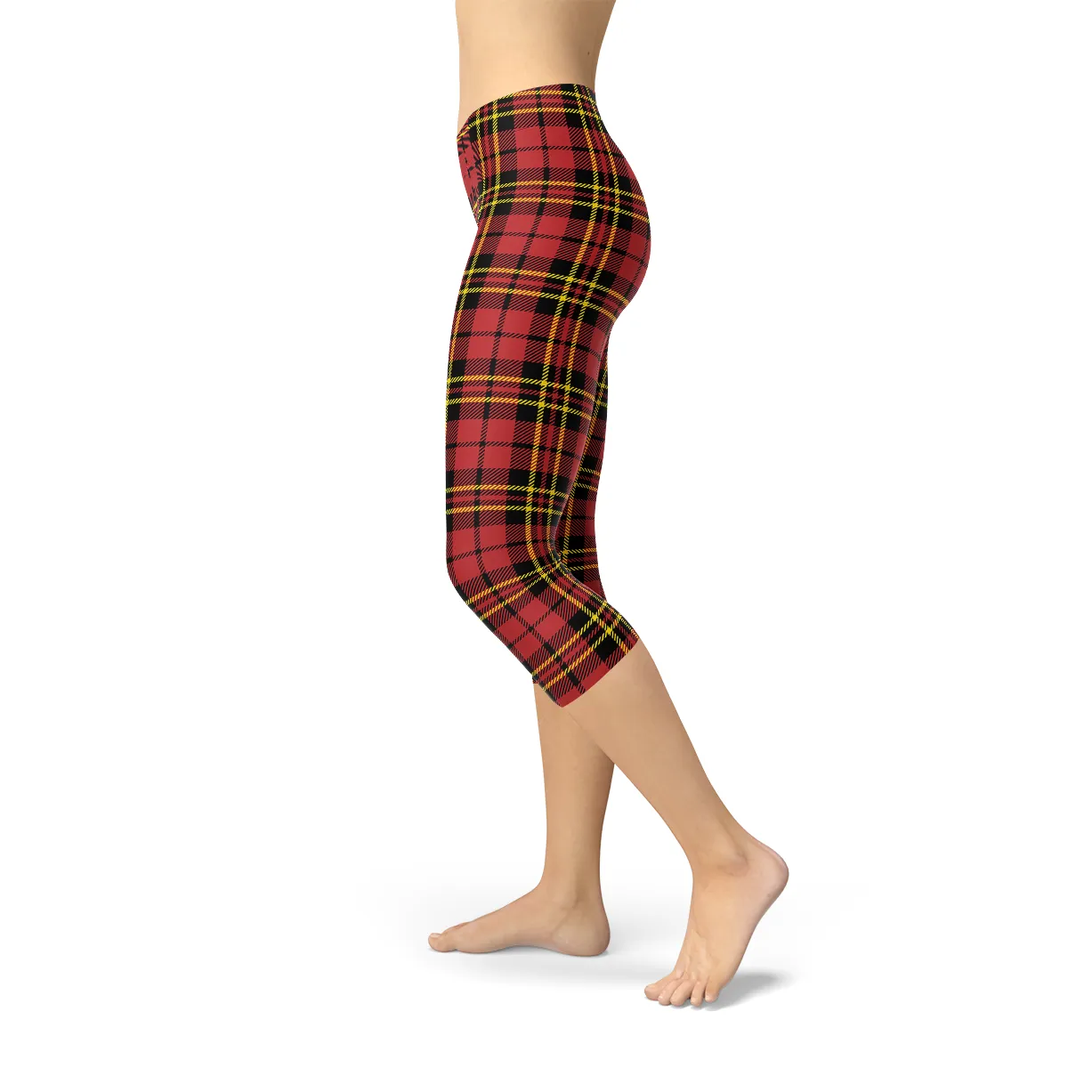 Chic Red Tartan Pattern Capri Leggings for Active Women