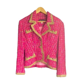 Chris Clyne Wool Cerise Pink Multi-Coloured Skirt Suit UK Size 12