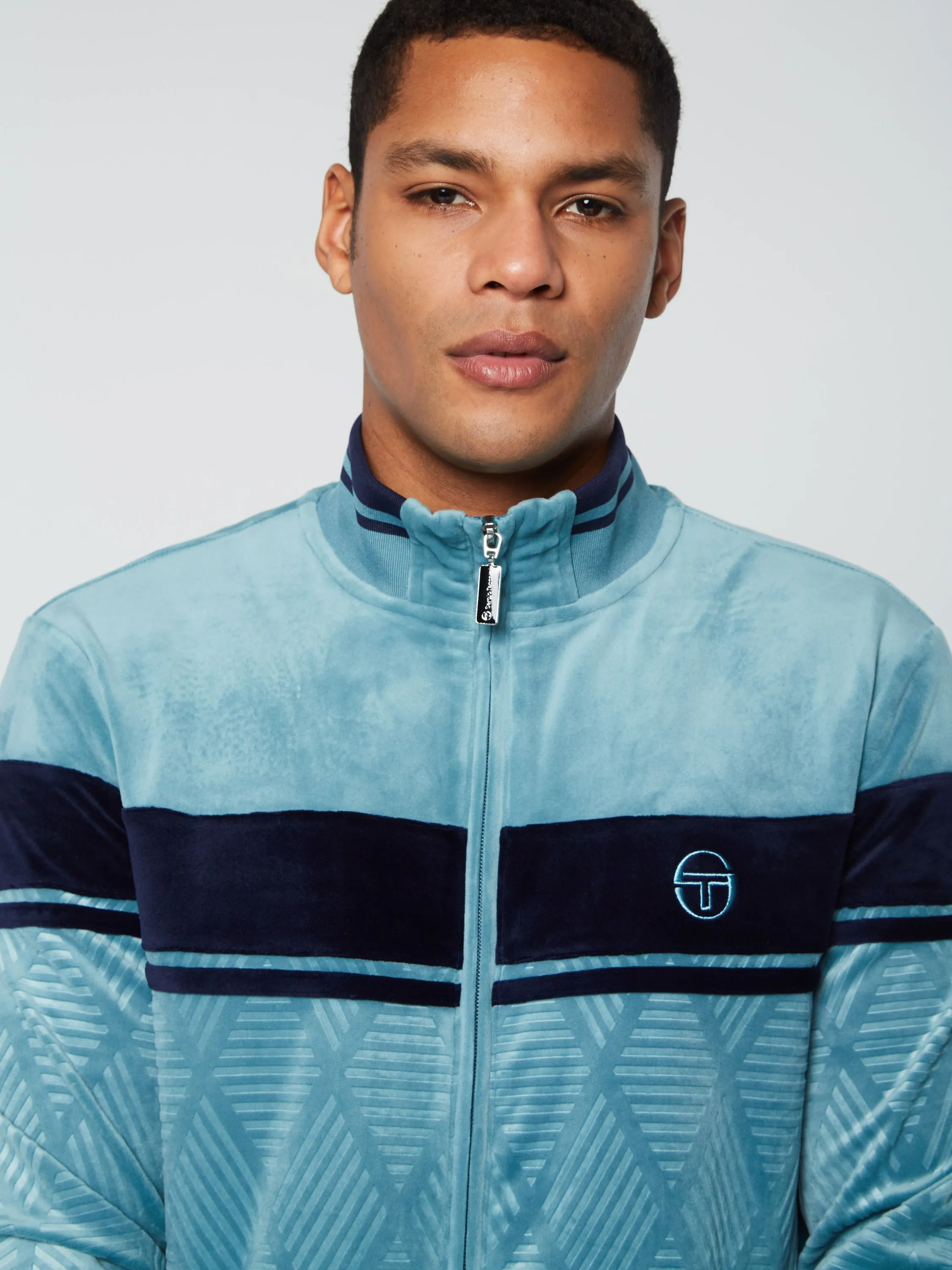 Debossed Damarindo Velour Track Jacket- Larkspur