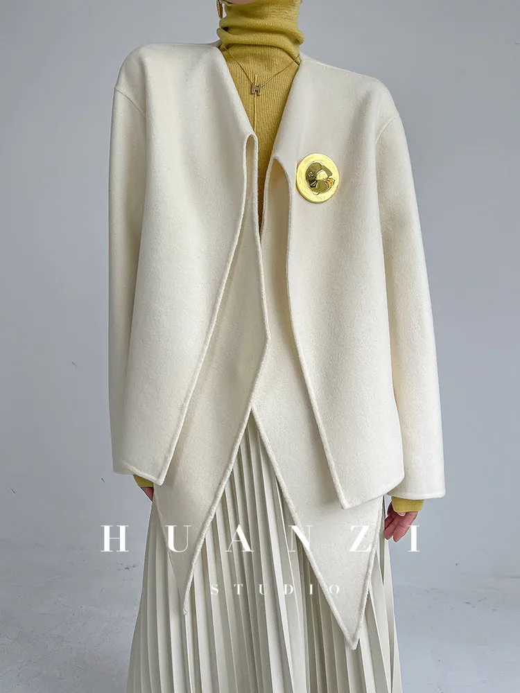 Double-sided wool autumn winter short cashmere coat - Lioew