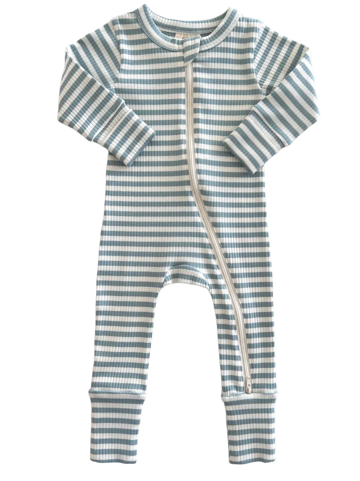 Dusty Blue Stripe / Organic Ribbed 2-Way Zip Romper