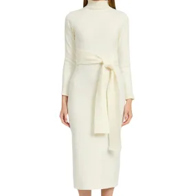 Elegant Ivory Wrap Sweater Dress