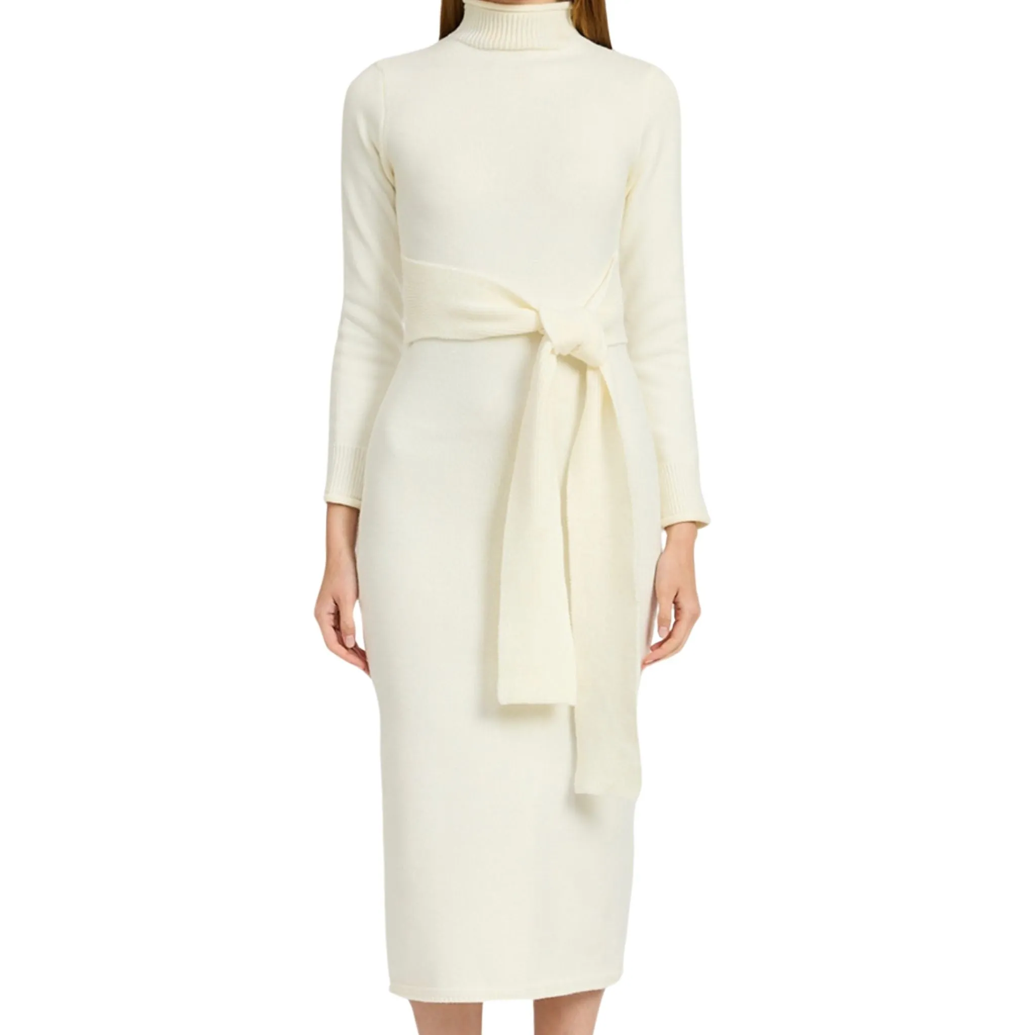 Elegant Ivory Wrap Sweater Dress