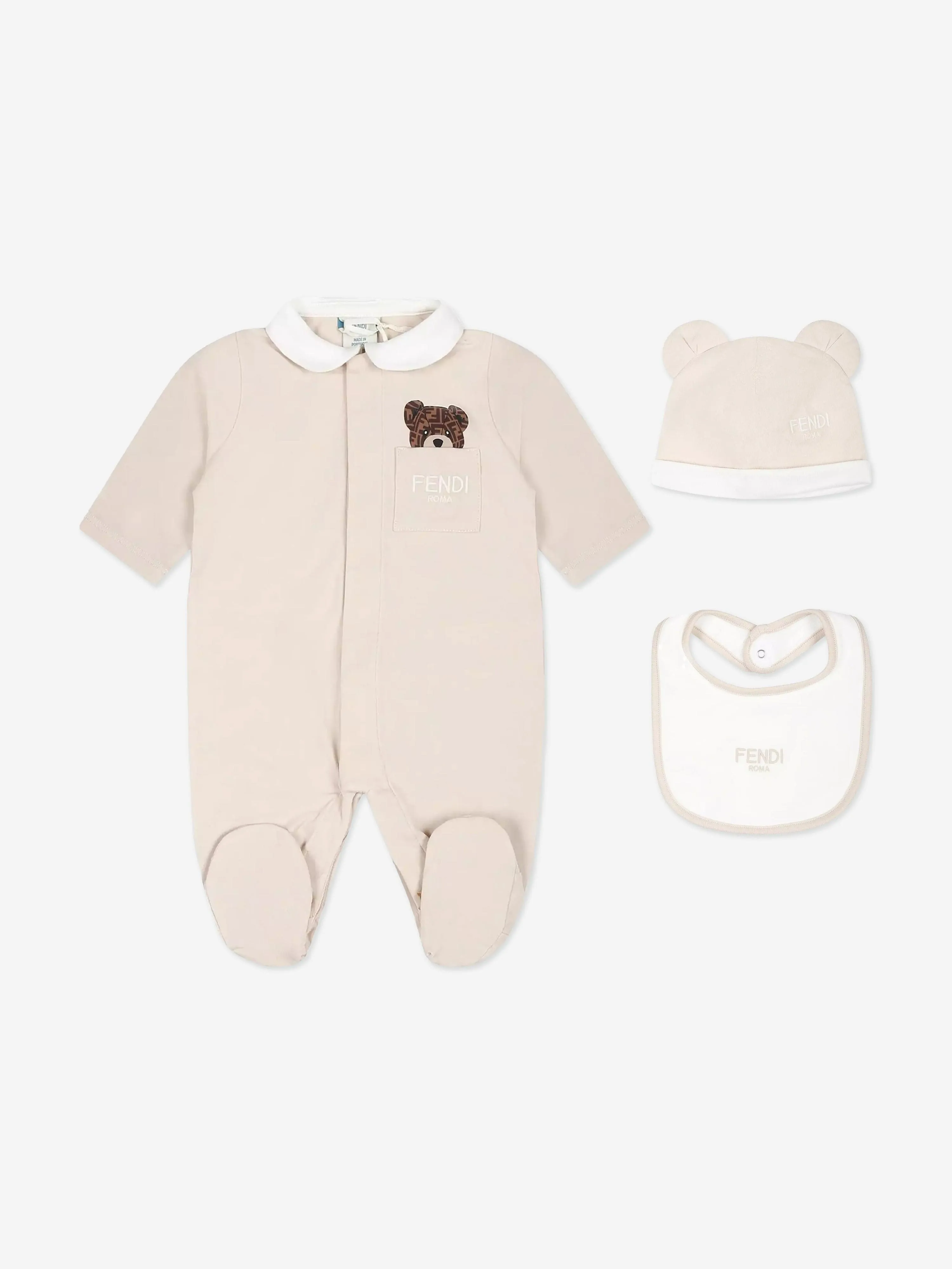 Fendi Baby Bear Babygrow Gift Set in Beige