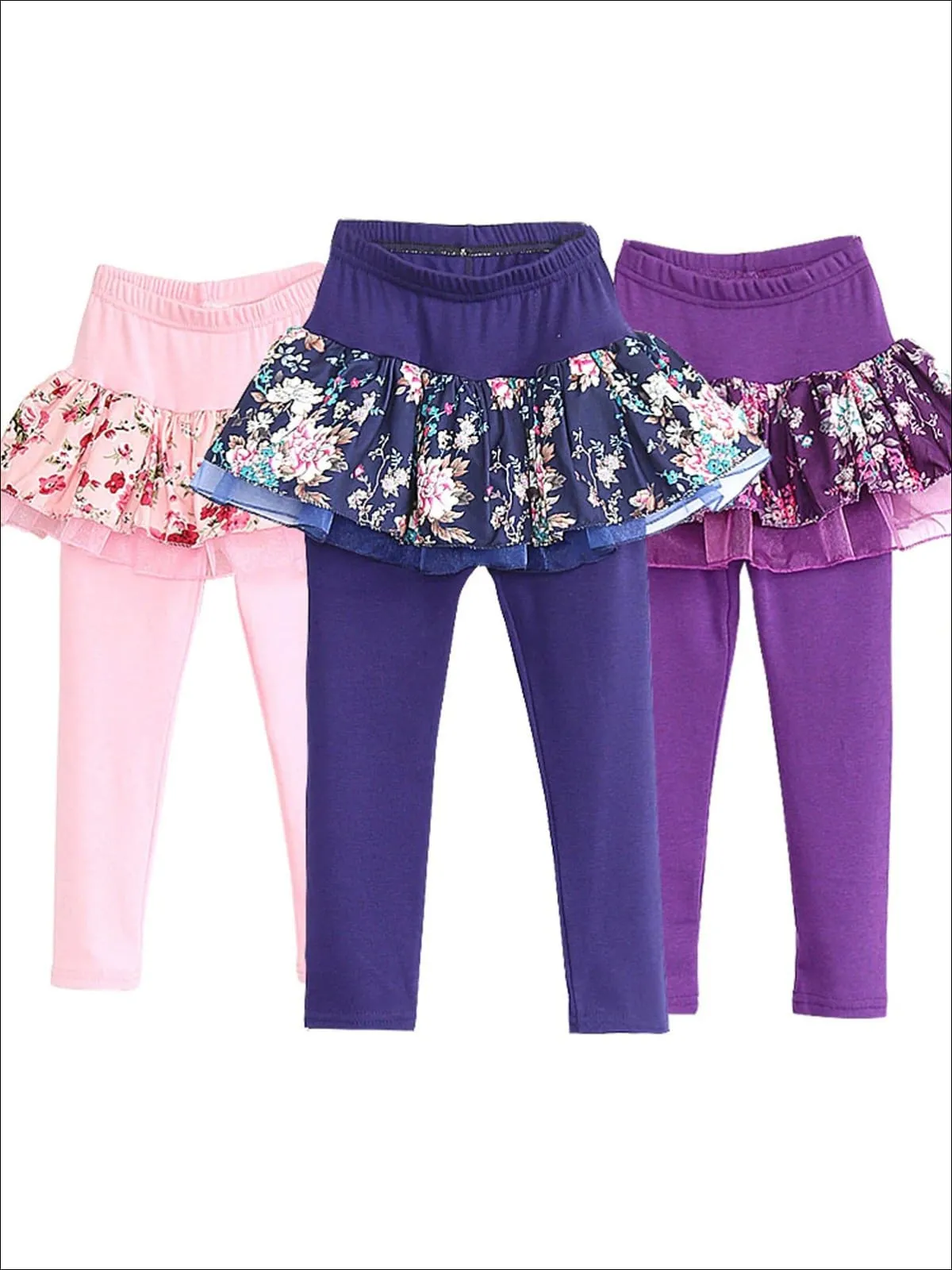 Girls Floral Tiered Tutu Skirt Leggings