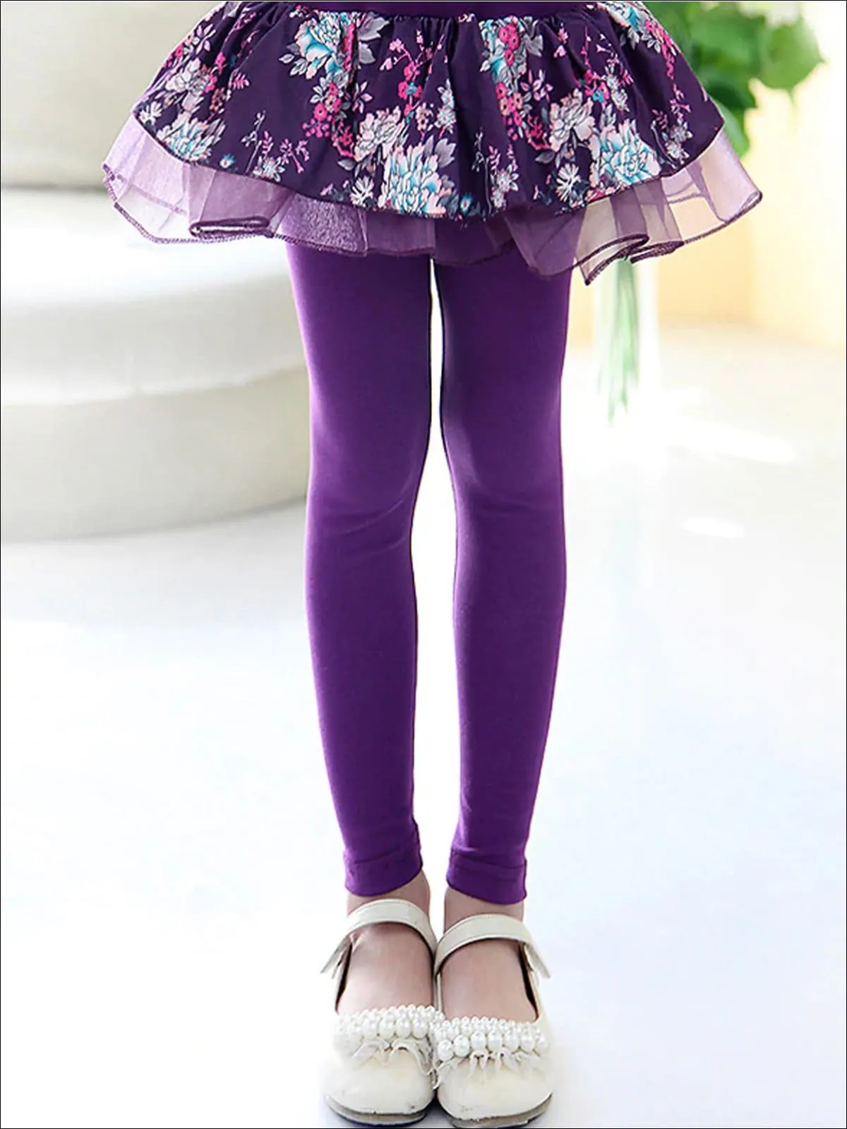 Girls Floral Tiered Tutu Skirt Leggings