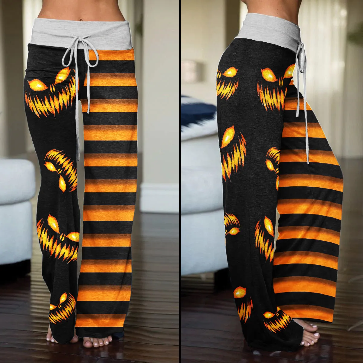 Halloween Pumpkin Women's High-waisted Wide Leg Pants