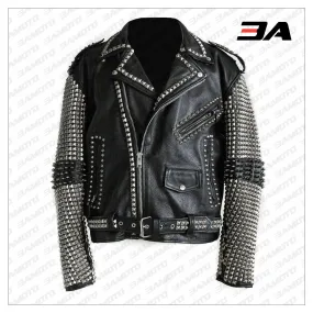 Handmade Mens Black Fashion Punk Style Studded Leather Jacket Biker Jacket