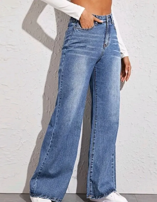 High Waist Loose Fit Wide Leg Jeans