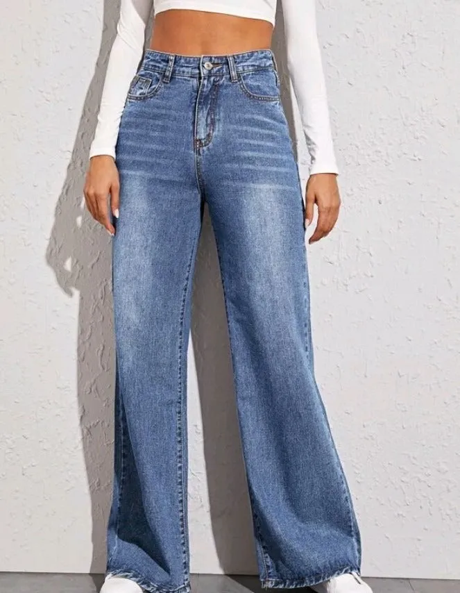 High Waist Loose Fit Wide Leg Jeans