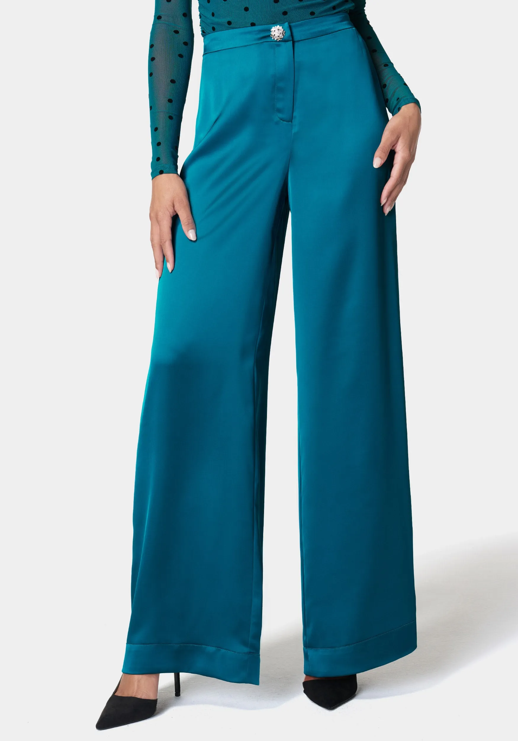 High Waist Satin Wide Leg Pant