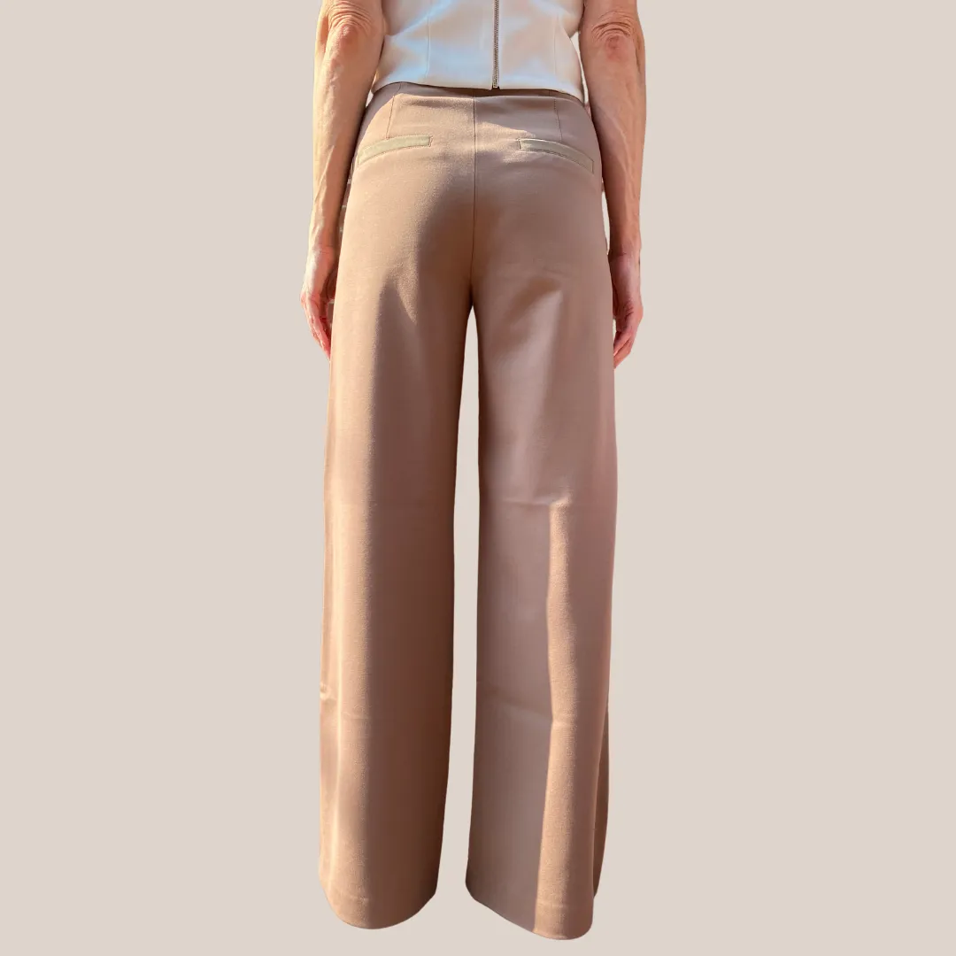 High Waist Wide Leg Stretch Pant - Tan