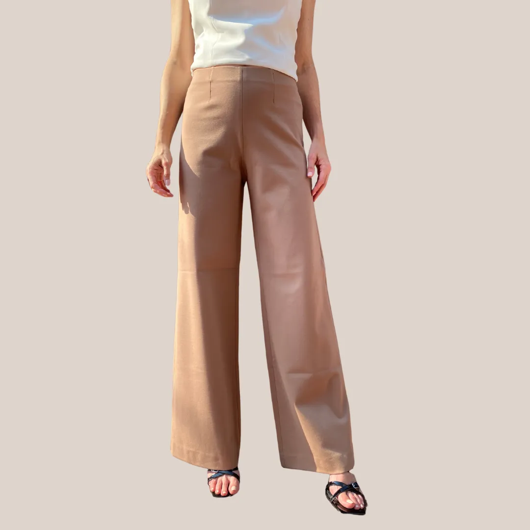 High Waist Wide Leg Stretch Pant - Tan