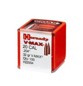 HORNADY .204 20 CAL 32 GRAIN V-MAX PROJECTILES 100 PACK