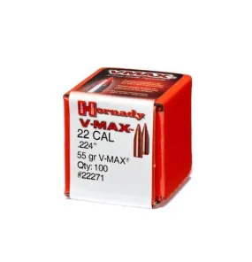 HORNADY .224 22 CAL 55 GRAIN V-MAX PROJECTILES 100 PACK