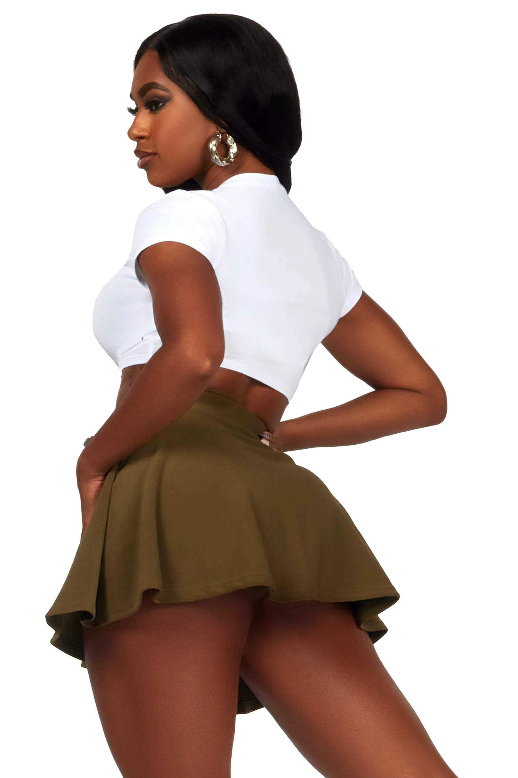 Jakayla White/Olive Mini Skirt Set