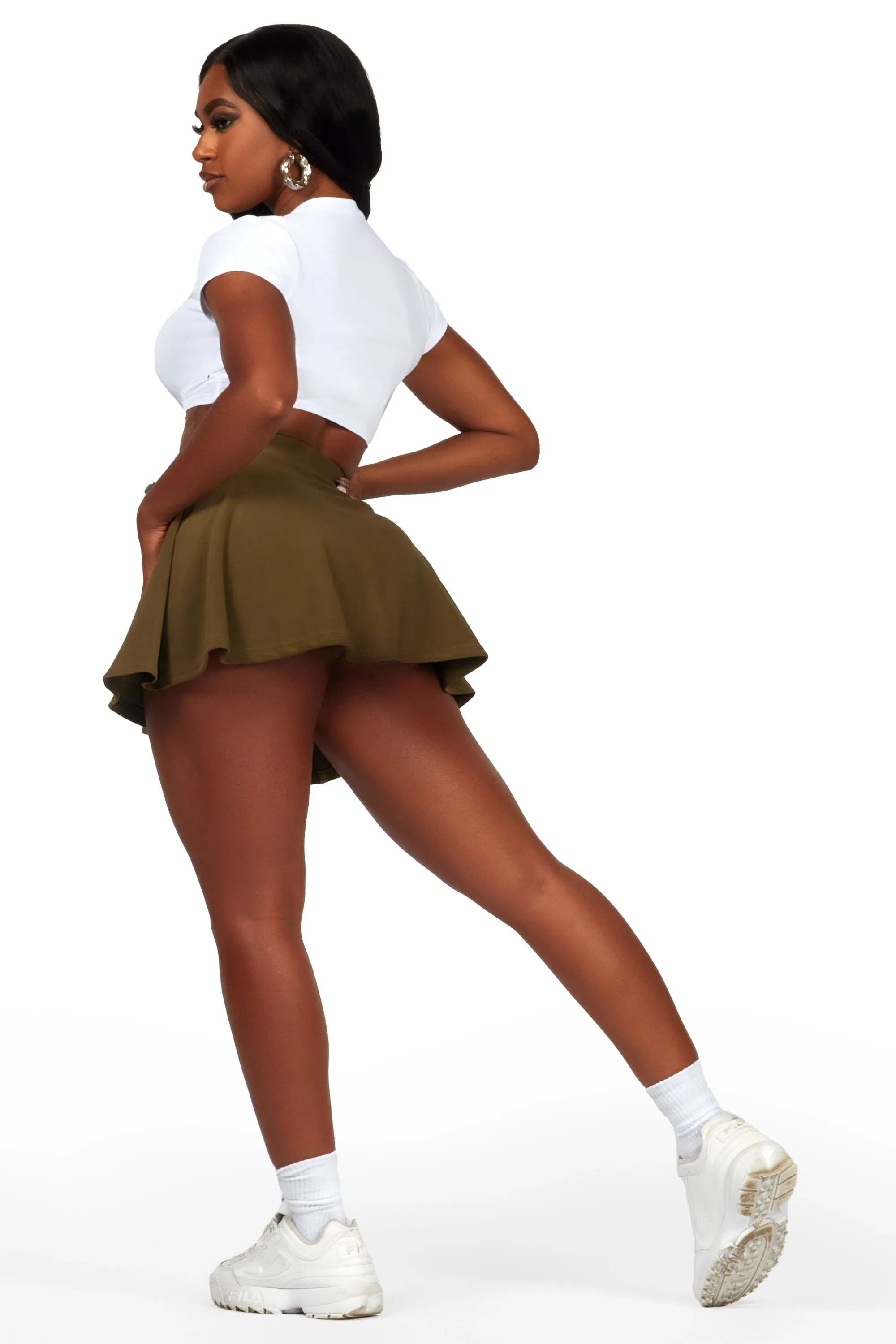 Jakayla White/Olive Mini Skirt Set