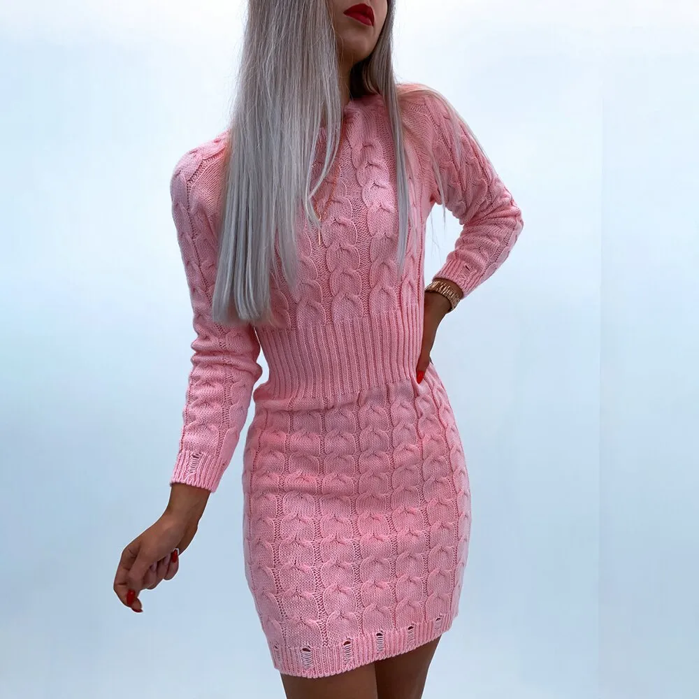 Joskaa hoco dresses Christmas Gift Fashion Long Sleeve Knitted Sweater Dress Women 2024 Fall Clothes Pink Casual Bodycon Party Winter Lady Dresses Woman Robe Femme