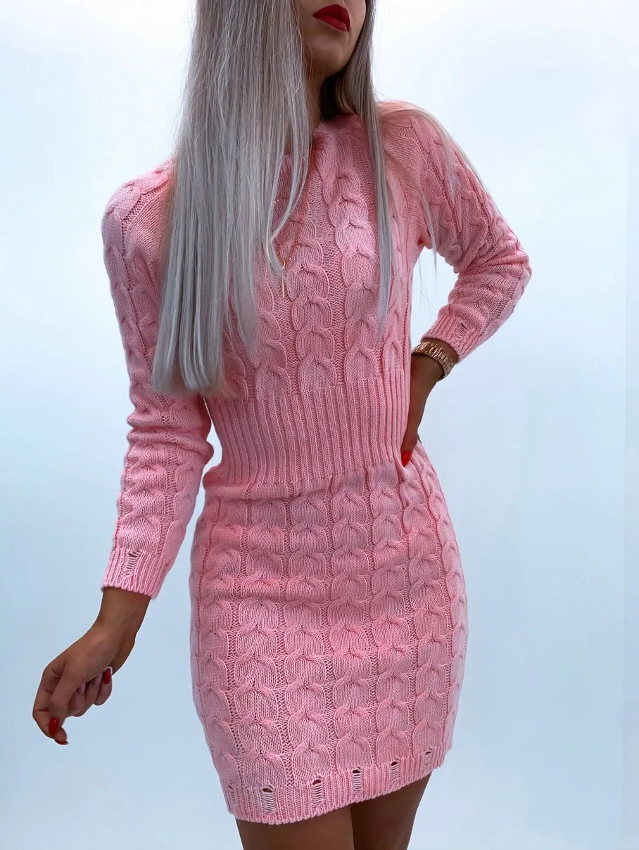 Joskaa hoco dresses Christmas Gift Fashion Long Sleeve Knitted Sweater Dress Women 2024 Fall Clothes Pink Casual Bodycon Party Winter Lady Dresses Woman Robe Femme