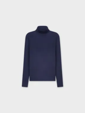 Knit Ribbed Turtleneck-Navy