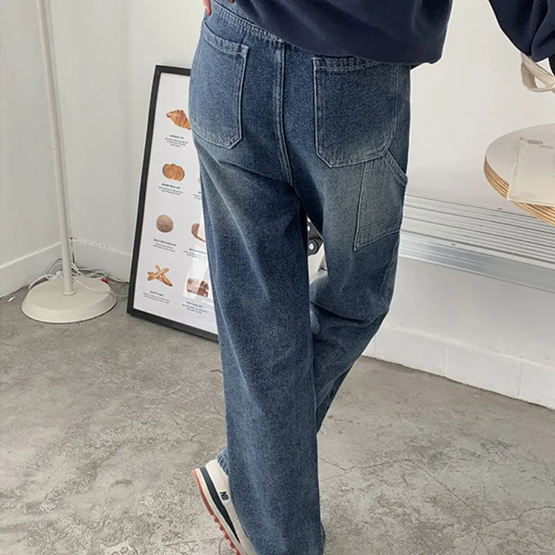 [Korean Style] High Waist Full Length Straight Wide Leg Jeans