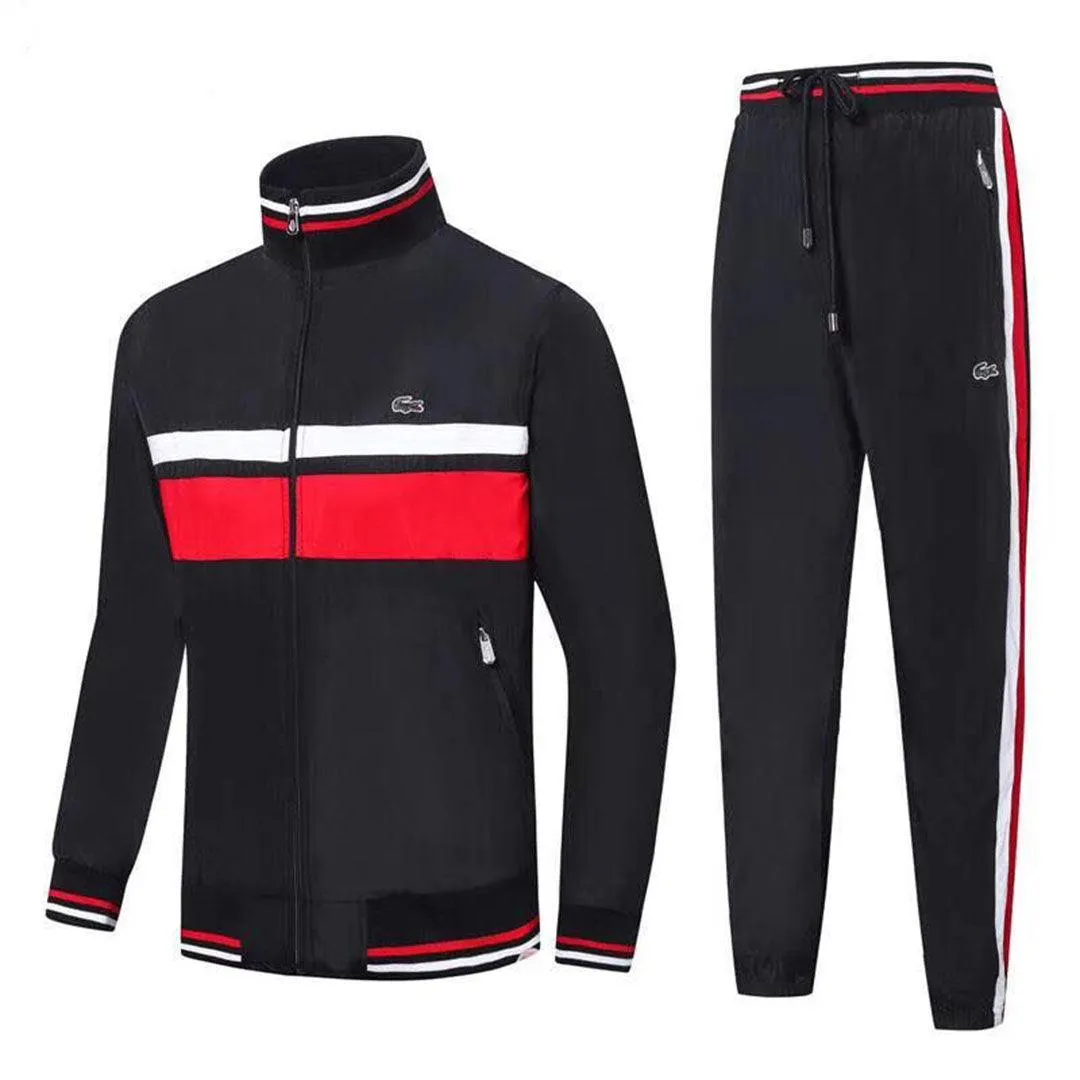 Lacoste Quality Black and Red With White Stripped Tracksuits