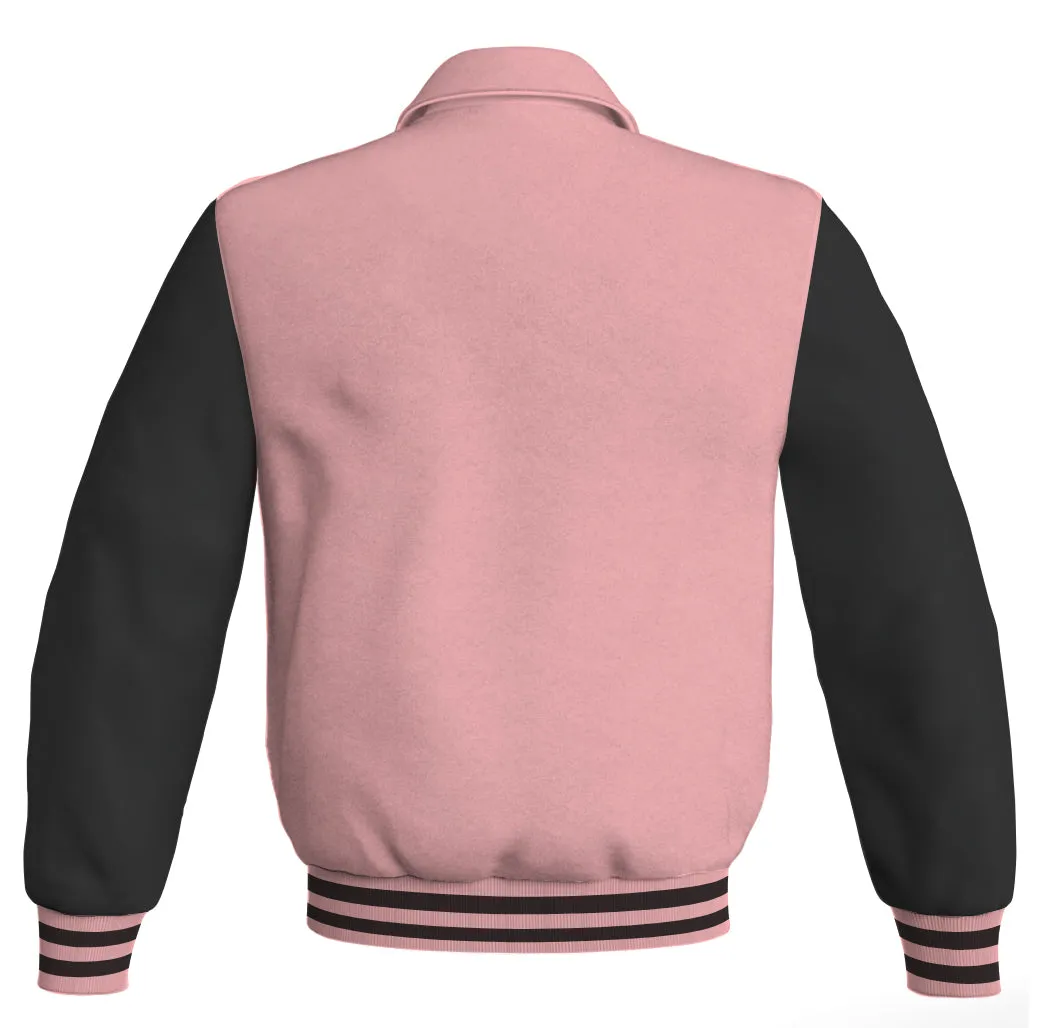 Luxury Bomber Classic Jacket Pink Body and Black Leather Sleeves