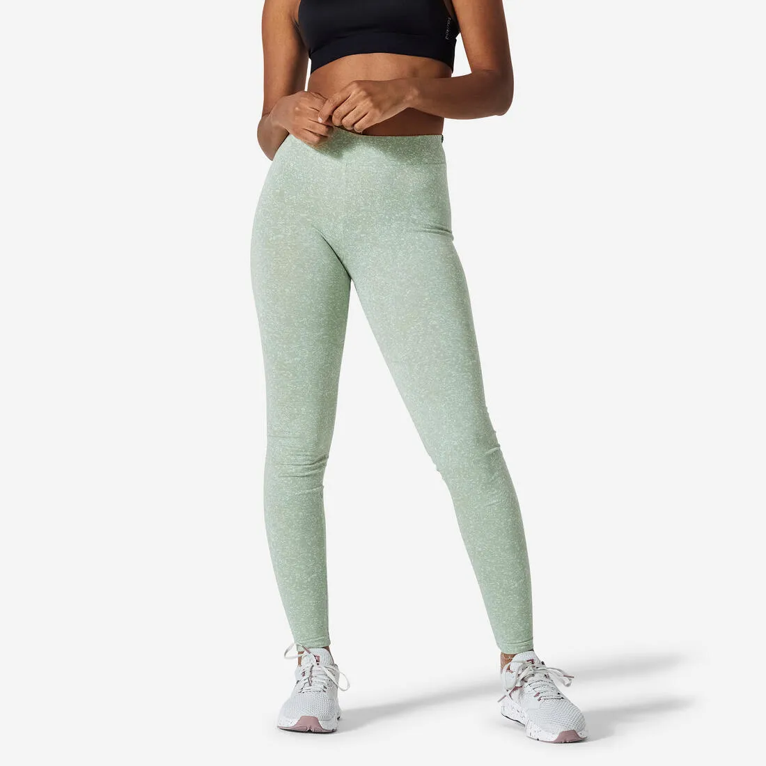 Mallas Leggings fitness algodón Fit  Mujer Domyos verde