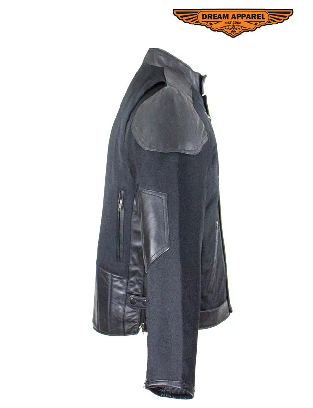 Men's Black Racer Style Textile Jacket W/ Leather Patches