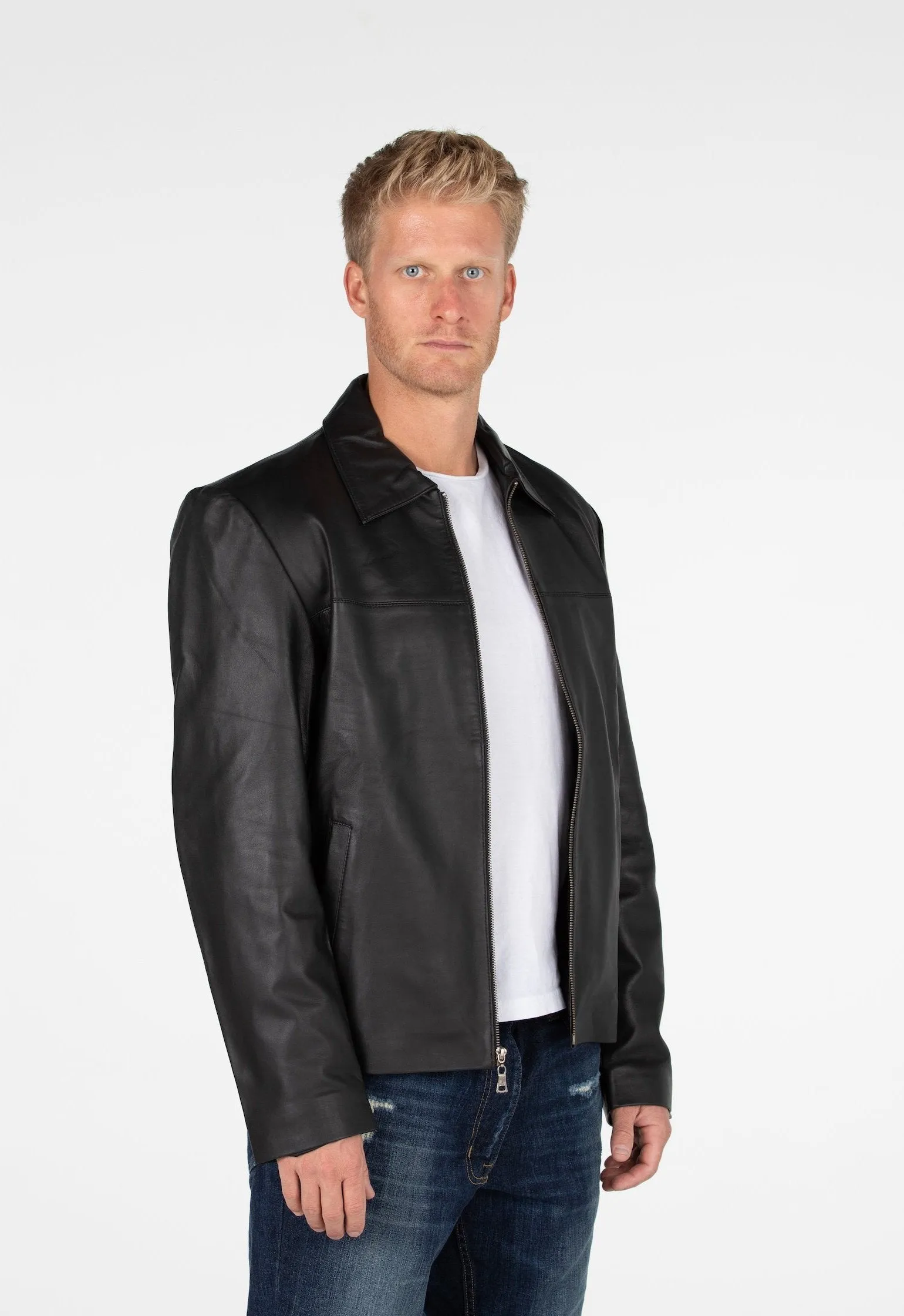 Mens Classic Zip Up Leather Jacket - Discounted!