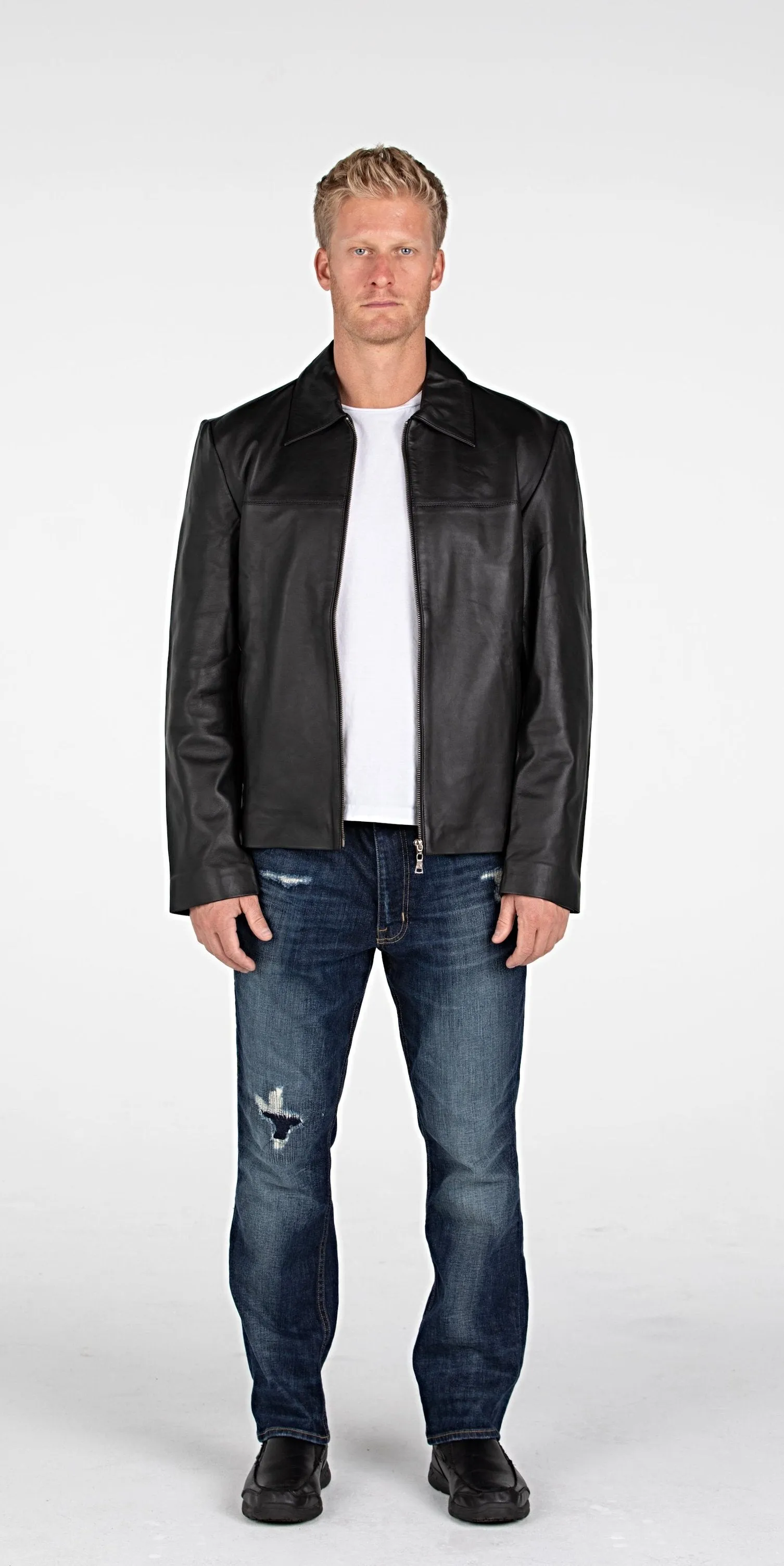 Mens Classic Zip Up Leather Jacket - Discounted!