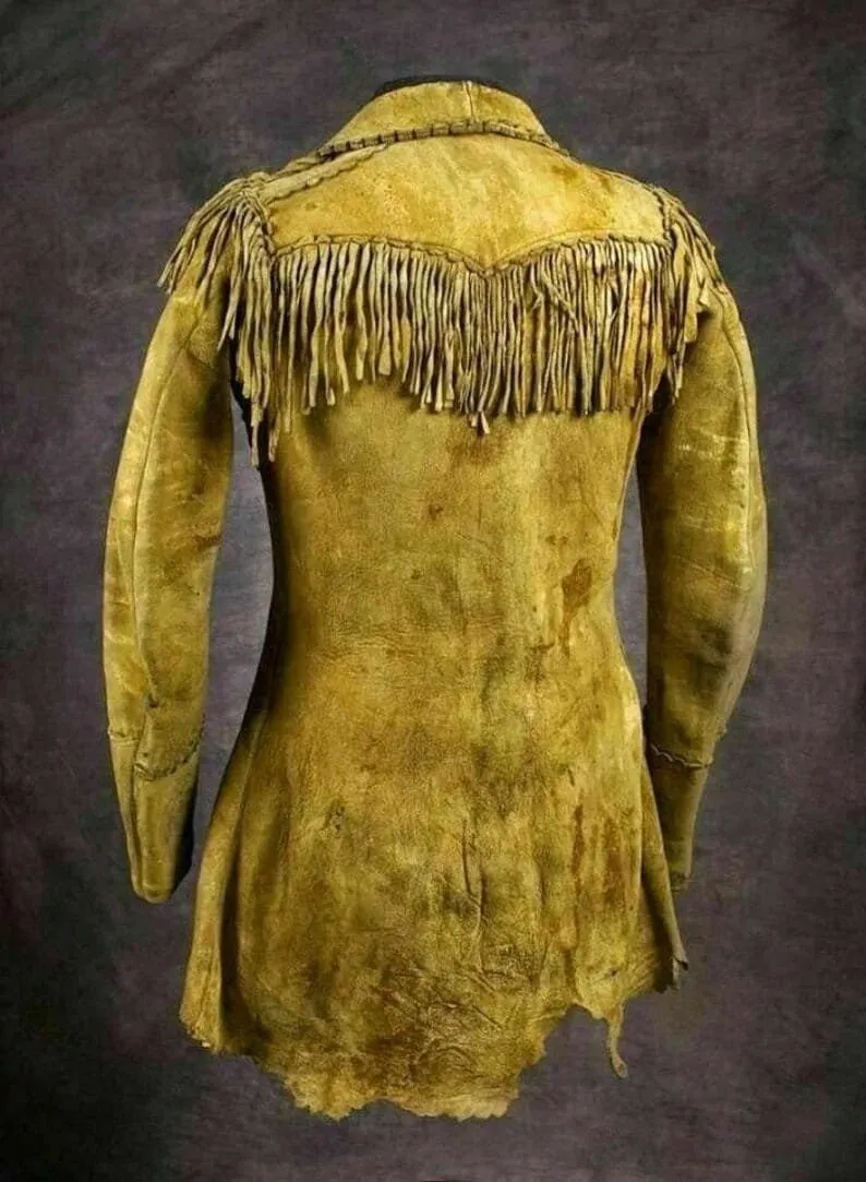 Men's Native American Handmade Rare Buckskin Leather Jacket Coat War Shirt Brand New Western Jacket